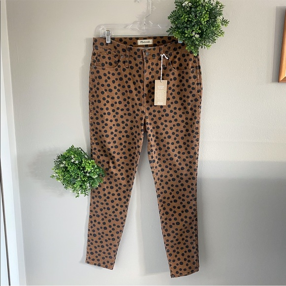 Madewell brown/black polka dot high rise skinnies - Picture 5 of 7